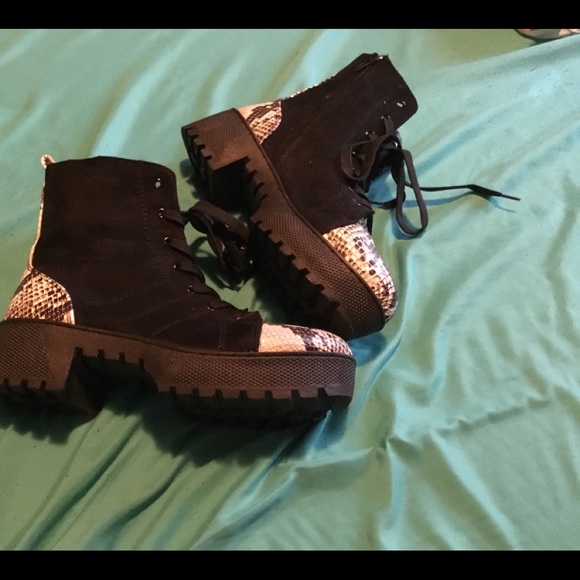 Rue21 Shoes - Black and Snakeskin Rue21 Combat Boots